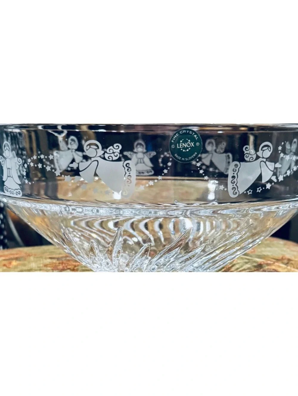 Lenox Christmas Holiday Frosted Etch Angel Crystal Serving Bowl 10”